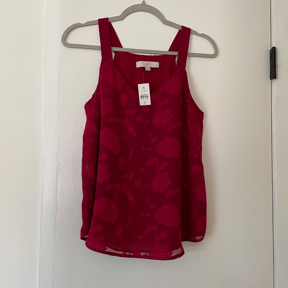 NWT Loft Red Floral Burnout Top Strap Tank Blouse Small Petite SP